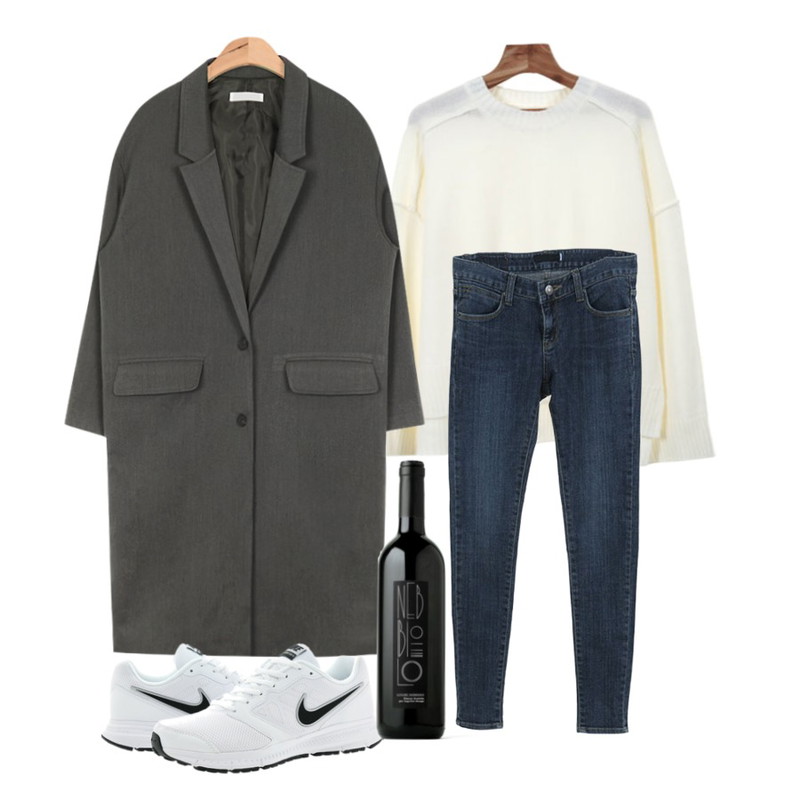 Zemma World inTokyo.감귤 (knit),Zemma World 필드 (skinny),AIN boxy-fit natural single coat (2 colors)등을 매치한 코디