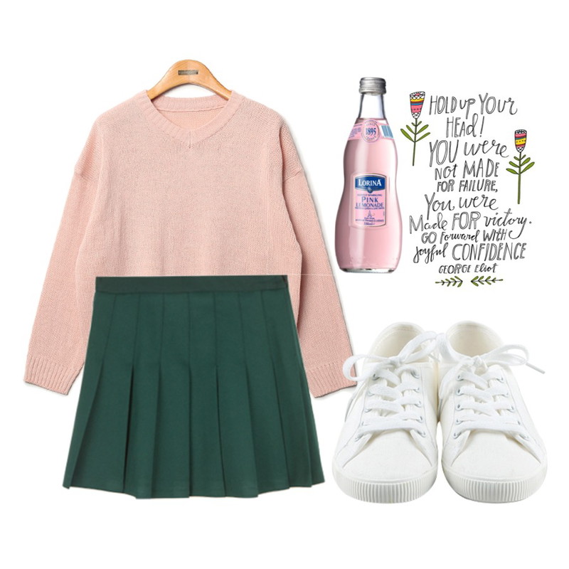 daily monday Basic tennis shoes,MIXXMIX 네르반 테니스 스커트,Reine Marni V-Neck Knit등을 매치한 코디