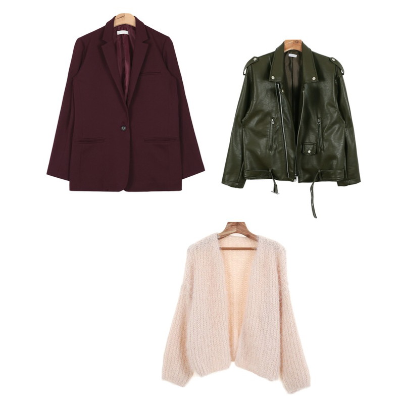 AIN acne feminine blazer jacket (2 colors),daily monday Over moon rider jacket,Zemma World 뽀송푸들 (cd)등을 매치한 코디