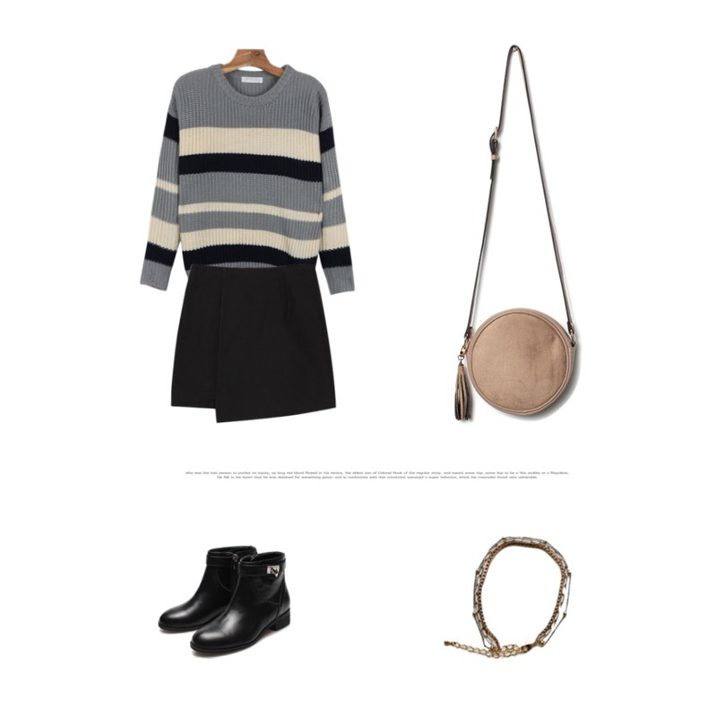 biznshoe Unbalance skirt (3color),daily monday Erratic color stripe knit,Reine Rimera Ankle Boots등을 매치한 코디