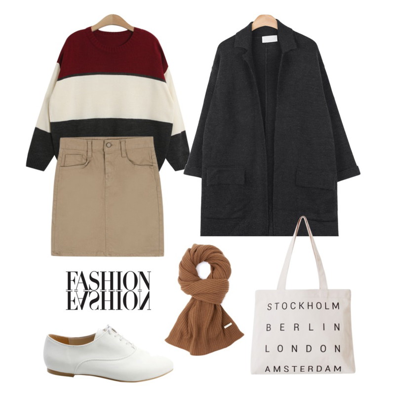 MIXXMIX 673 리곤 스커트,AIN French long knit coat (3 colors),TODAY ME [knit]런더너 니트등을 매치한 코디