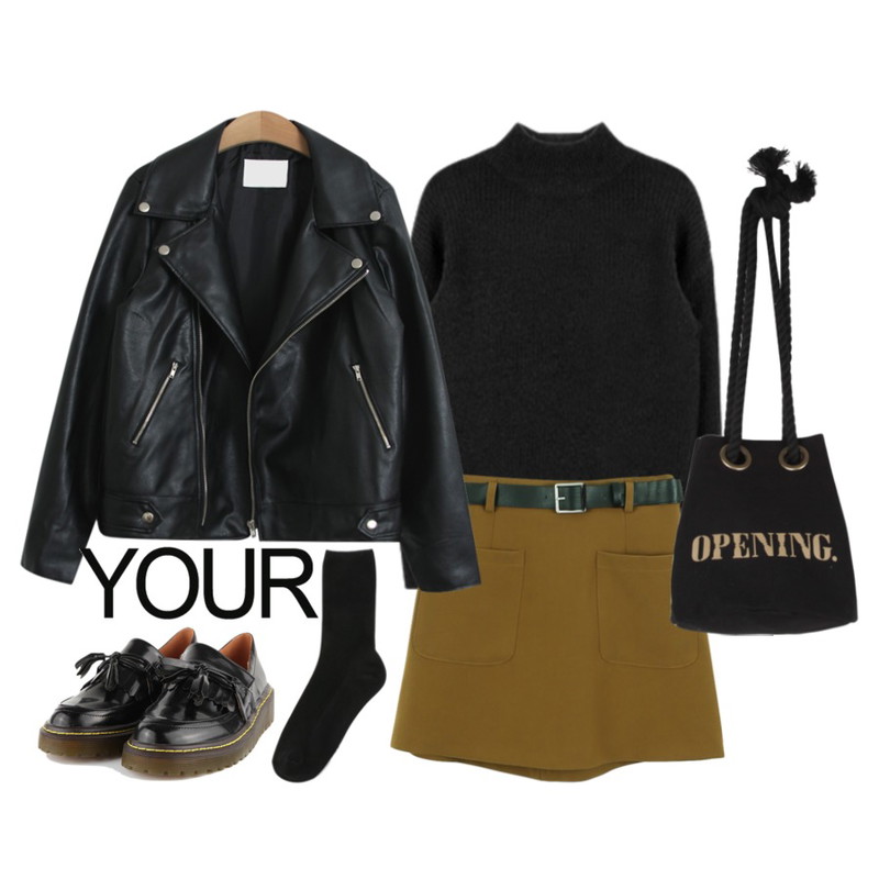 TODAY ME [jacket]펀크 라이더 자켓,daily monday Pocket belt skirts,MIXXMIX 브르닌 하이넥 니트등을 매치한 코디