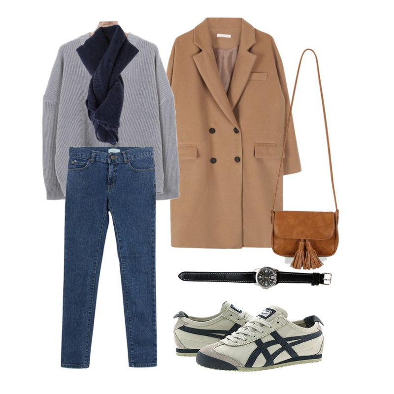 MIXXMIX [ACC]스크럼블 머플러,biznshoe Straight wool coat (3color),Zemma World 페스티벌 (knit)등을 매치한 코디