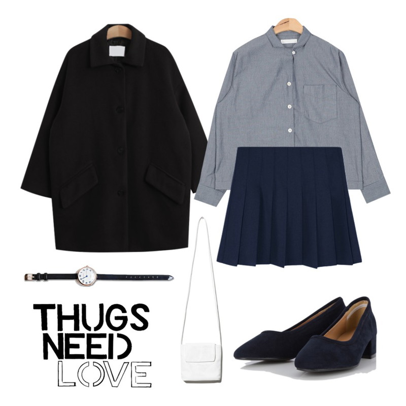 MIXXMIX 주닌 테니스 스커트,TODAY ME [jacket]토르 코트,AIN thin stripe lapel shirt (2 colors)등을 매치한 코디