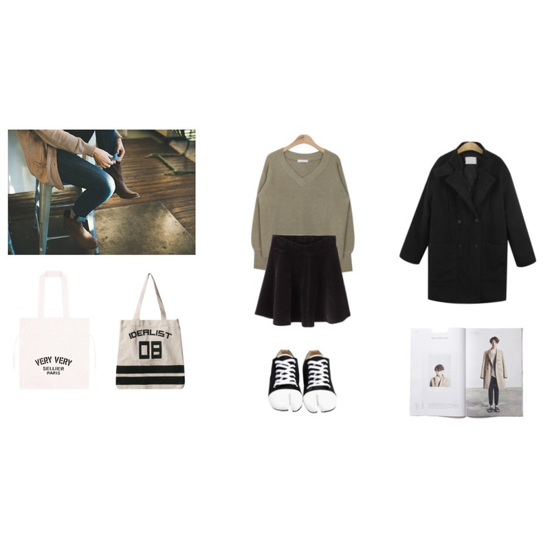 MIXXMIX 코듀로이 데이 스커트,AIN dry color V bubble knit (4 colors),TODAY ME [coat]데이먼 코트 등을 매치한 코디