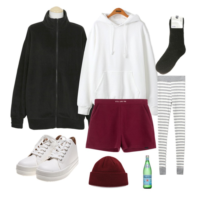 MIXXMIX MXM 15FWLettering Shorts (Wine),DORA TORA+U 도라후리스집업,Reine Stam Vivid Color Hood Tee등을 매치한 코디
