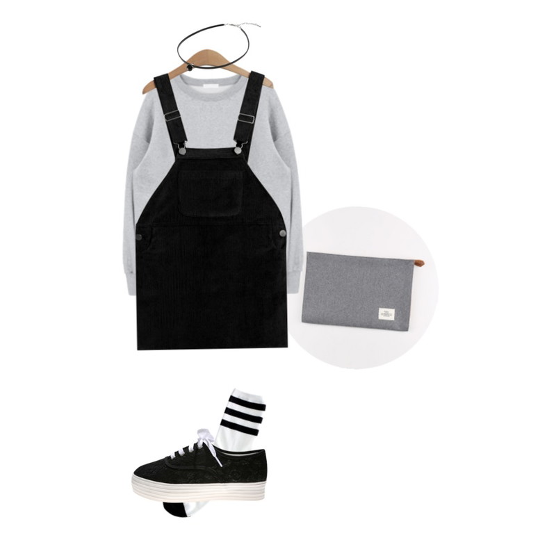 daily monday Woolen comfortable clutch,Reine Addio Stripe Socks,MIXXMIX 컬러레이션 스웨트셔츠ver.2 (양기모)등을 매치한 코디
