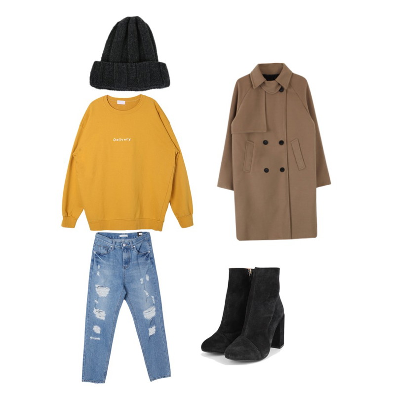 DORA 구제배기일자P,DORA 딜리MTM,biznshoe Cape cara wool coat (3color)등을 매치한 코디