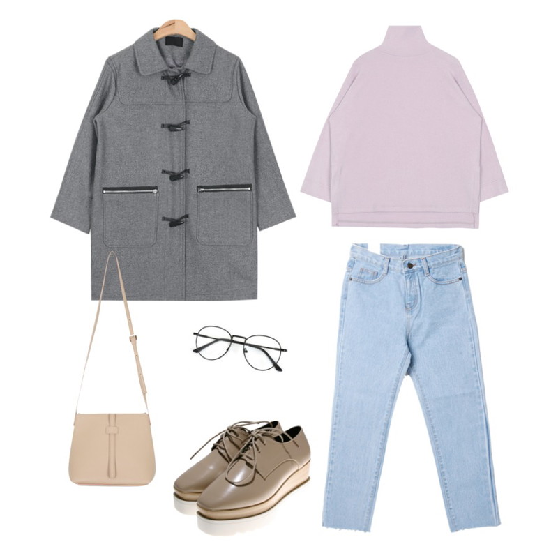 Zemma World 프레임 (안경),DORA 컷팅9부배기P,AIN loose soft basic high neck T (4 colors)등을 매치한 코디