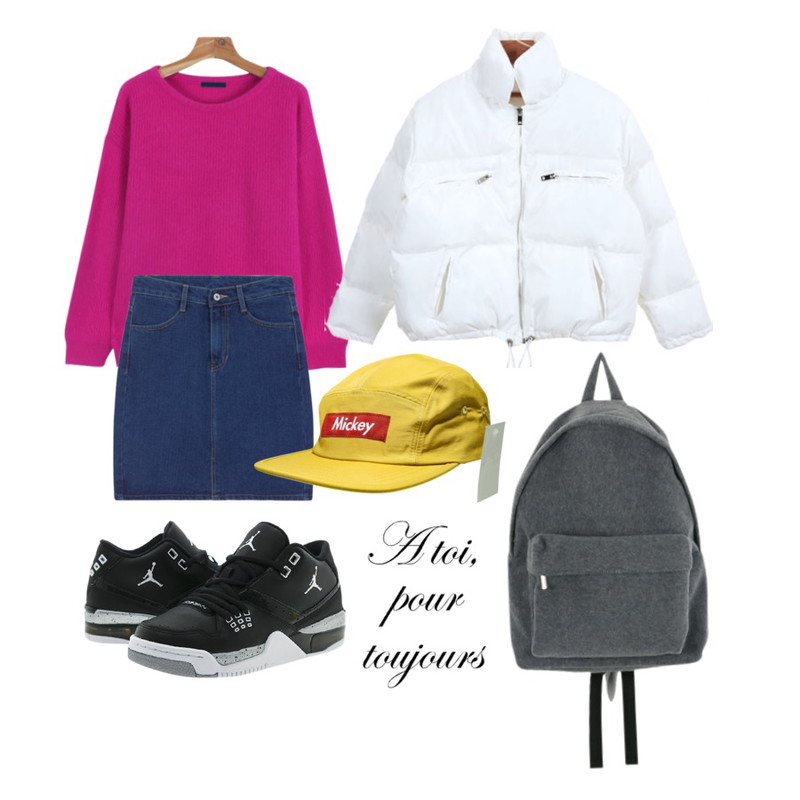 MIXXMIX 828 데님 스커트,daily monday Lambs wool boxy knit,Zemma World Newyork.덤보-패딩등을 매치한 코디