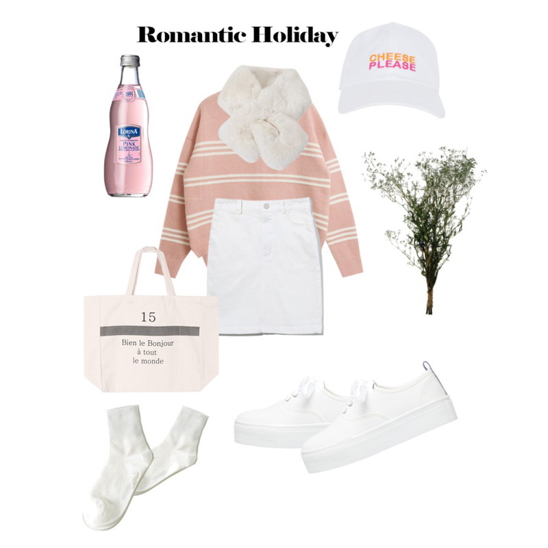 Reine Campanula 5-Length Skirt,MIXXMIX 치즈 플리즈 캡,TODAY ME [knit]드리머 니트등을 매치한 코디