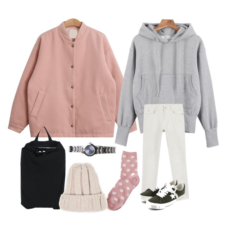 TODAY ME [jumper]리브 점퍼,daily monday Vintage color straight pants,daily monday Daily kevin pocket hood등을 매치한 코디