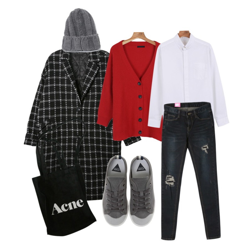 Player [스테어] Arlington Suede (Gray),Salon de byme (스웨이드) ACNE 2 - WAY ECOBAG ,DORA 모던체크롱코트등을 매치한 코디
