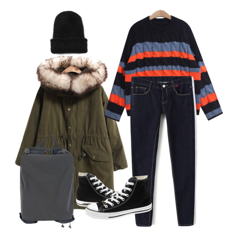 Reine 프레쉬 슬림 스키니 팬츠,TODAY ME [knit]조아니 니트,common unique [OUTER] BEN YASANG등을 매치한 코디