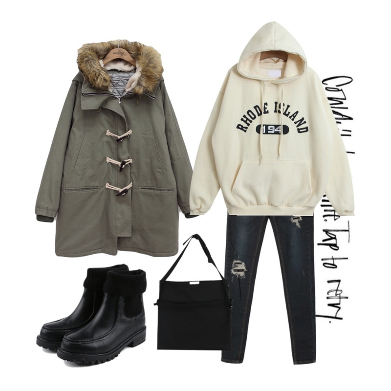 insta@thewriting,DORA 윈터데미지P,common unique [OUTER] DUFFLE YASANG등을 매치한 코디