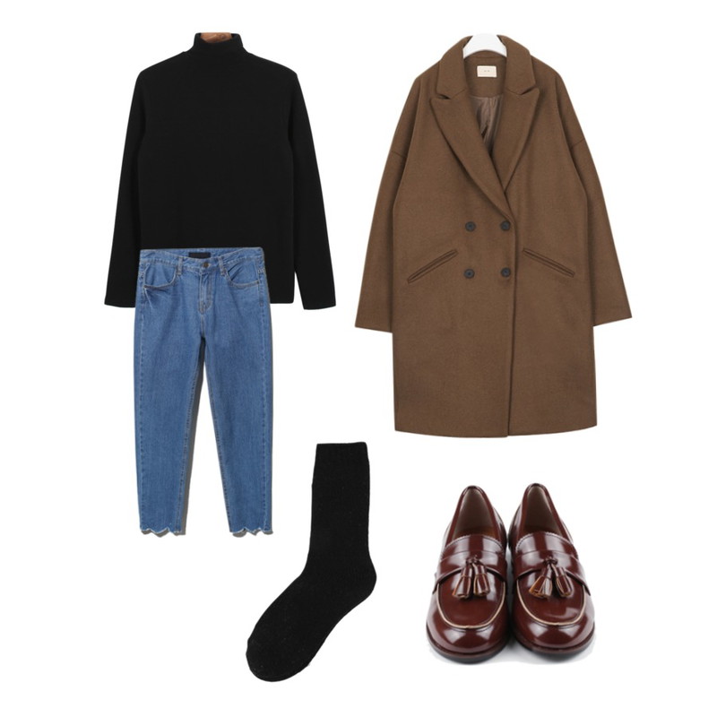 Reine May Under-Point Denim Pants,daily monday Peach pola tee12/10 입고예정,AIN " FRESH A " over double coat (4 colors)등을 매치한 코디