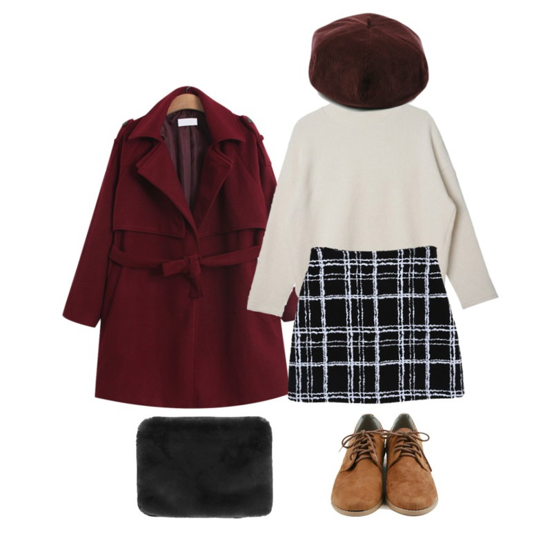 TODAY ME [coat]벨루프 코트,Zemma World 체크메이트 (sk) ,DORA 크롭반폴라니트등을 매치한 코디