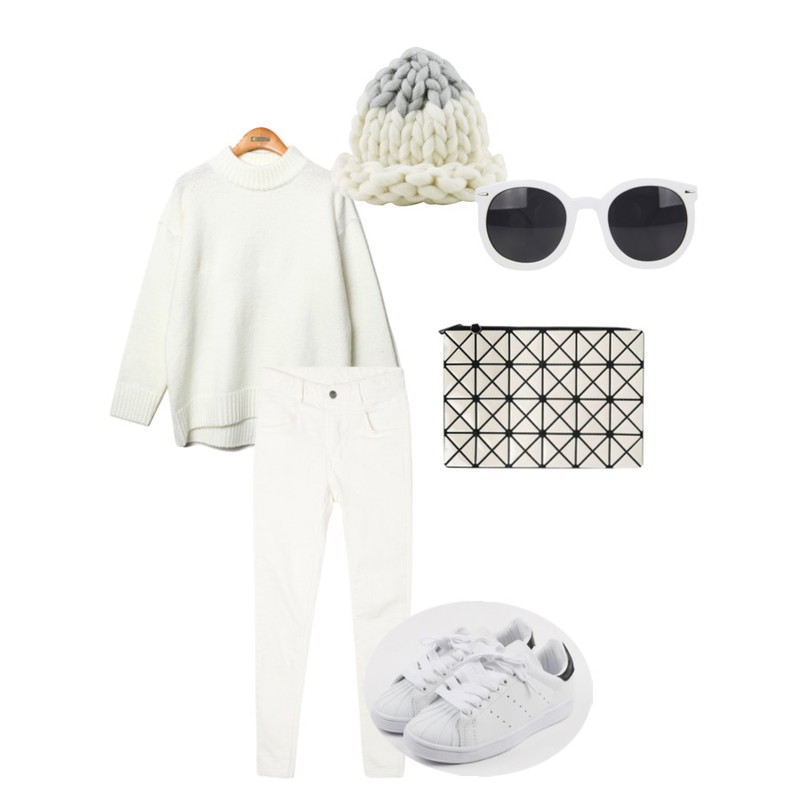 daily monday Round cushion sneakers,Reine Soft Drop Half-Neck Knit,DORA 기모반하이P등을 매치한 코디