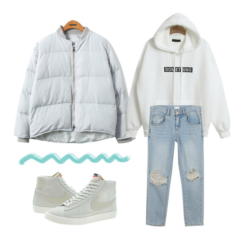 daily monday Vintage knee pants,TODAY ME [mtm]썸띵 후드티,Reine 리치 다운 패딩 점퍼등을 매치한 코디