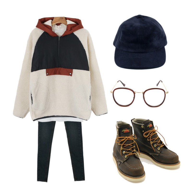 DORA 인디고스키니,daily monday Basic slit round tee,Player 814-4203 쏘로굿 6인치 목 토 브라운 814-4203 (THOROGOOD 814-4203 6인치 BROWN MOC TOE NON-SAFETY)  신발  운동화 쏘로굿 등을 매치한 코디