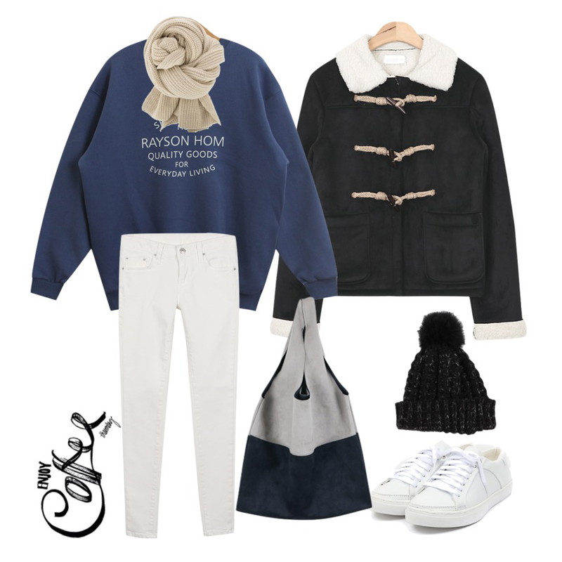daily monday Another color cotton pants[코튼팬츠,컬러팬츠,팬츠,스키니],AIN minimal duffle detail mustang (2 colors),TODAY ME [mtm]레이선 맨투맨등을 매치한 코디