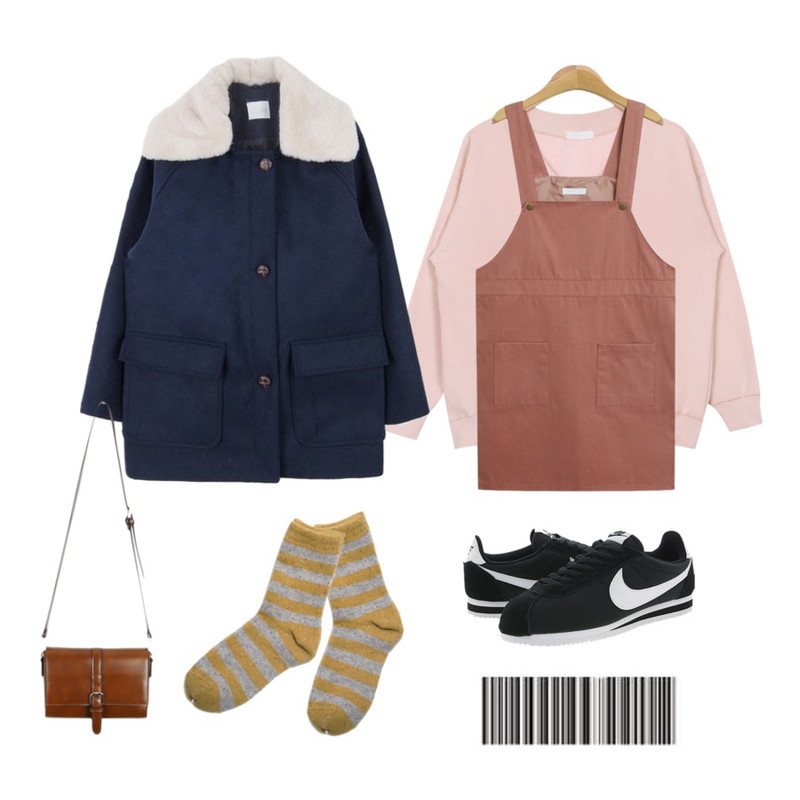 AIN muji V-neck mtm (4 colors),MIXXMIX More than Friends,TODAY ME [dress]슬레븐 멜빵 원피스등을 매치한 코디