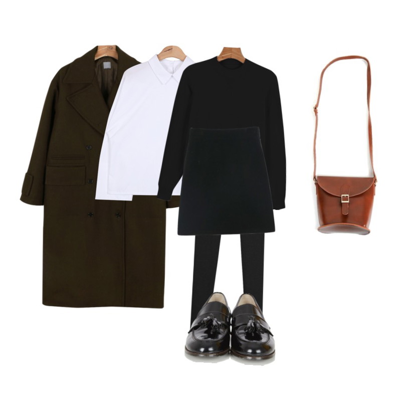 AIN point collar back button shirt (3 colors),TODAY ME [leggings]하이츠 레깅스,daily monday Mood long coat등을 매치한 코디