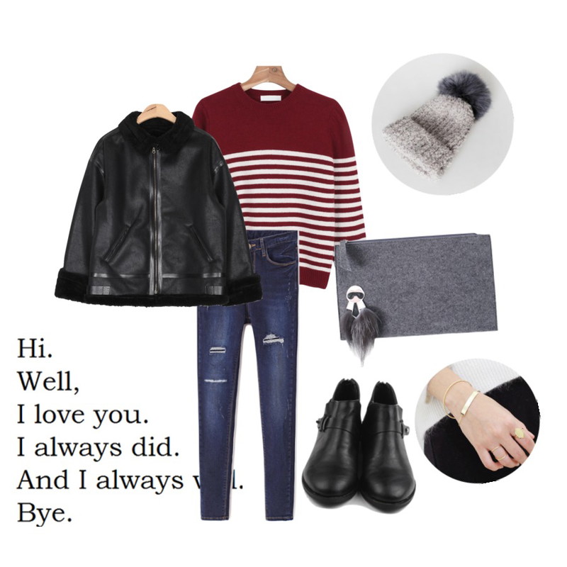 5,Reine 밀리언 스트릿 데님 팬츠,daily monday Stripe wool knit등을 매치한 코디