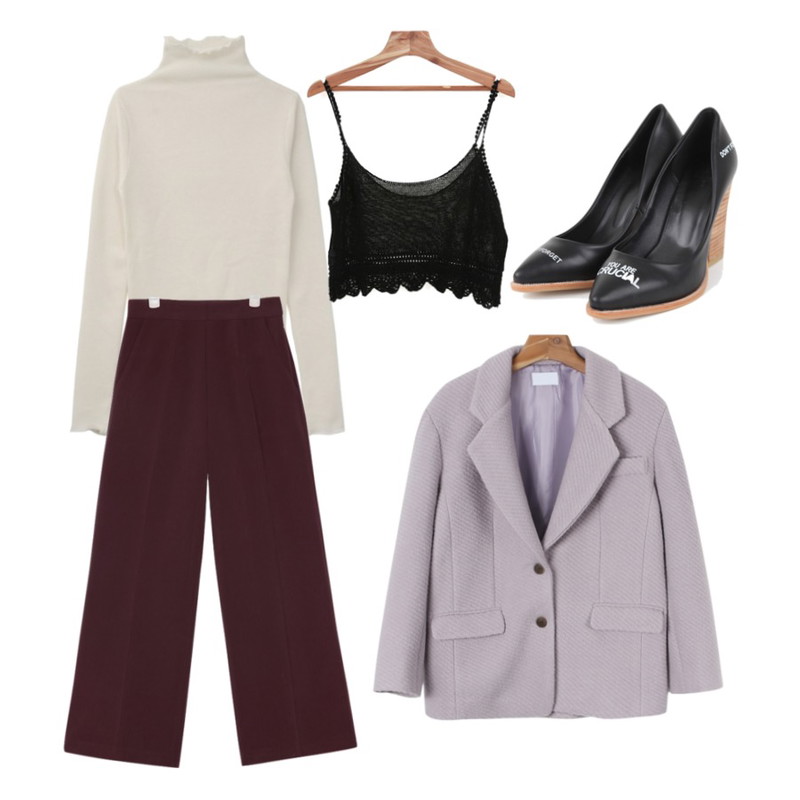 Zemma World 마이쏭 (bl),DORA 프릴기모폴라T,AIN highwaist simple long slacks (3 colors)등을 매치한 코디