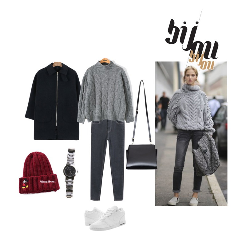 daily monday Highwaist stitch point skinny,grey knit,Player 나이키 에어 스텝백 화이트 (NIKE AIR STEPBACK)등을 매치한 코디