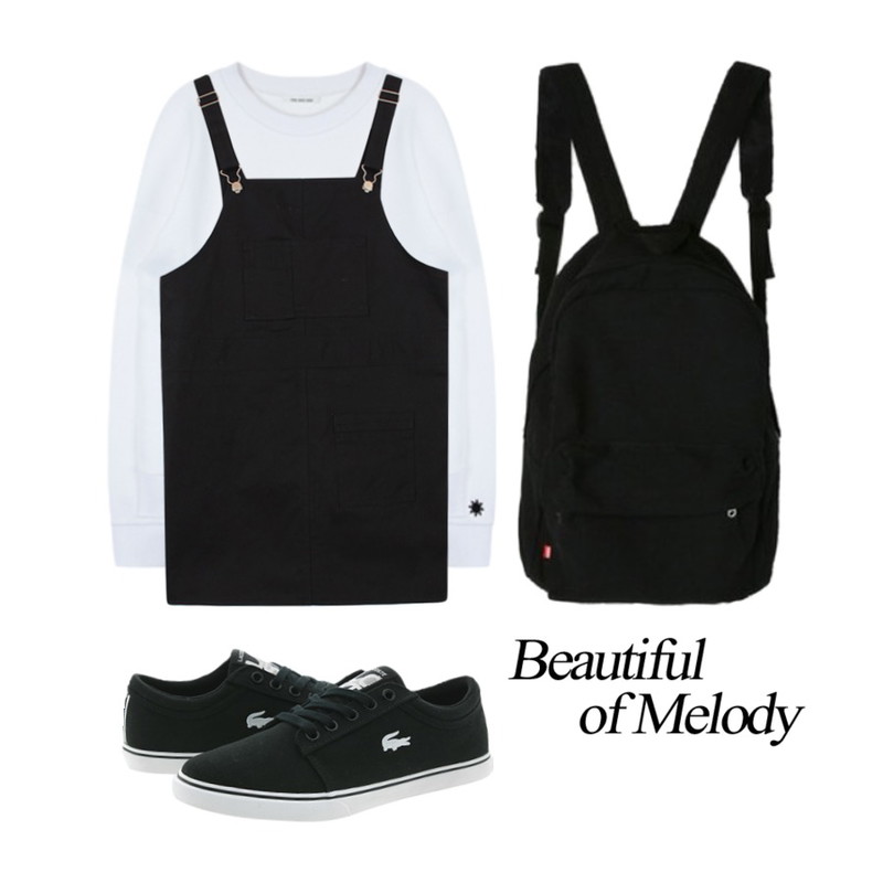 biznshoe Basic overall onepiece (2color),MIXXMIX HIDE AND SEEK데이앤나잇 스웨트 셔츠,Player 라코스테 VAULTSTAR SLEEK 블랙 (VAULTSTAR SLEEK LCR SCW CNV BLK)등을 매치한 코디