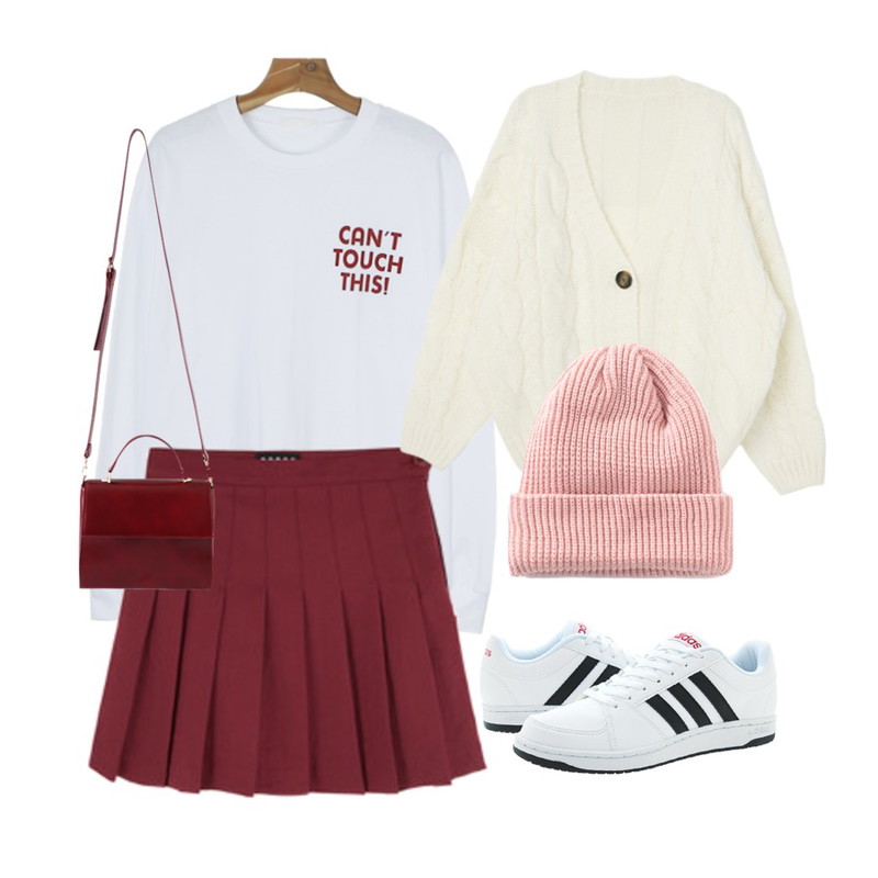 MIXXMIX SCRAP테니스 스커트 팬츠(S,M,L)아이보리,핑크,daily monday Touch boxy round tee,Player 아디다스 네오�스 VS 흰검빨 (NEOHOOPS VS FTWWHT/CBLACK/POWRED)등을 매치한 코디