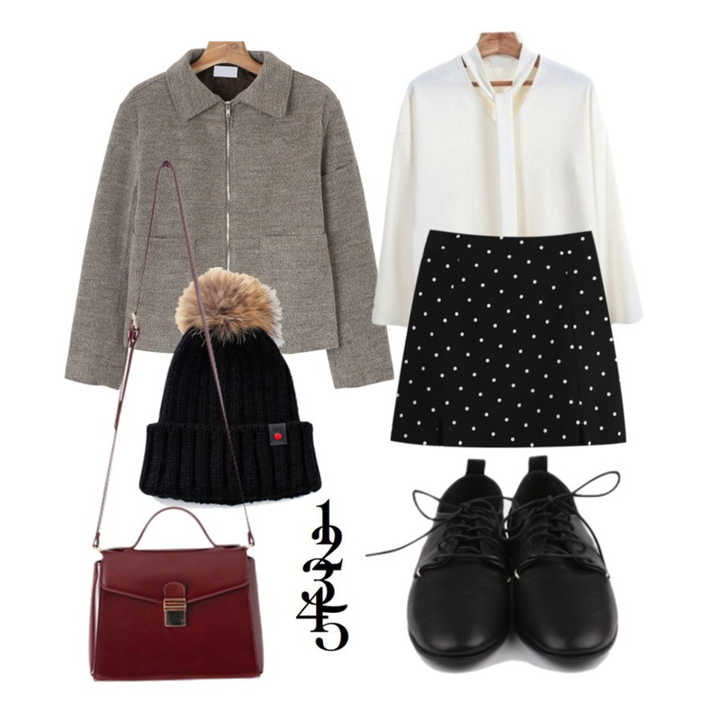 Reine 라쿤 퍼 니트 비니,daily monday Wool pocket jacket,Zemma World 바비-커프스 (knit bl)등을 매치한 코디