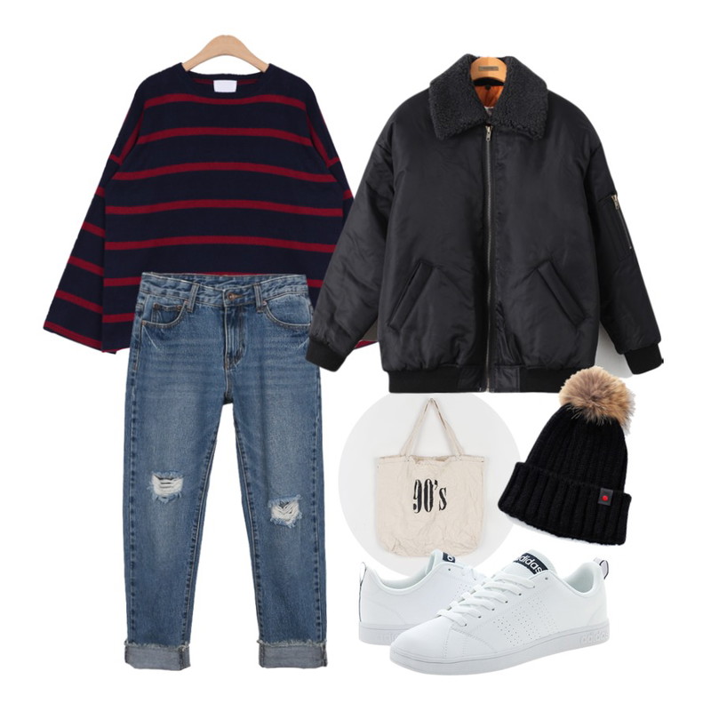 daily monday Vintage straight denim,daily monday Vintage ninety eco-bag,AIN smooth cotton round T (3 colors)등을 매치한 코디