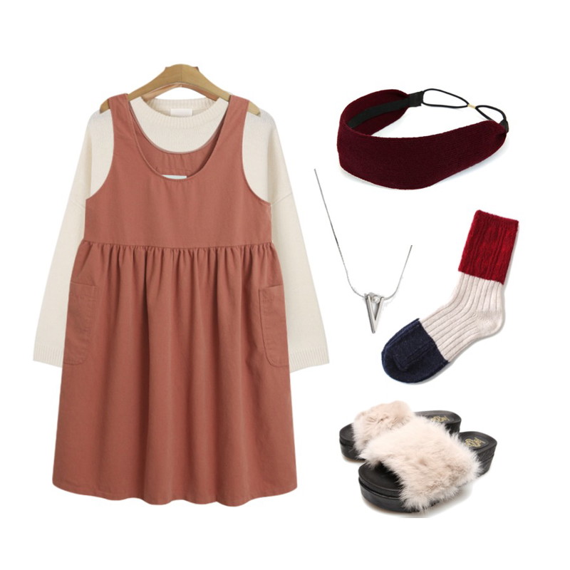 TODAY ME [dress]스테피 원피스,daily monday Crop wide round knit,Reine 알리안 빈티지 컬러링 삭스등을 매치한 코디