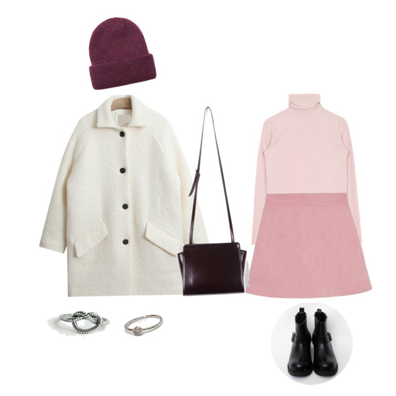 TODAY ME [coat]울라프 코트,MIXXMIX 펀치 밴딩 스커트,AIN feminine golgi pola T (3 colors)등을 매치한 코디