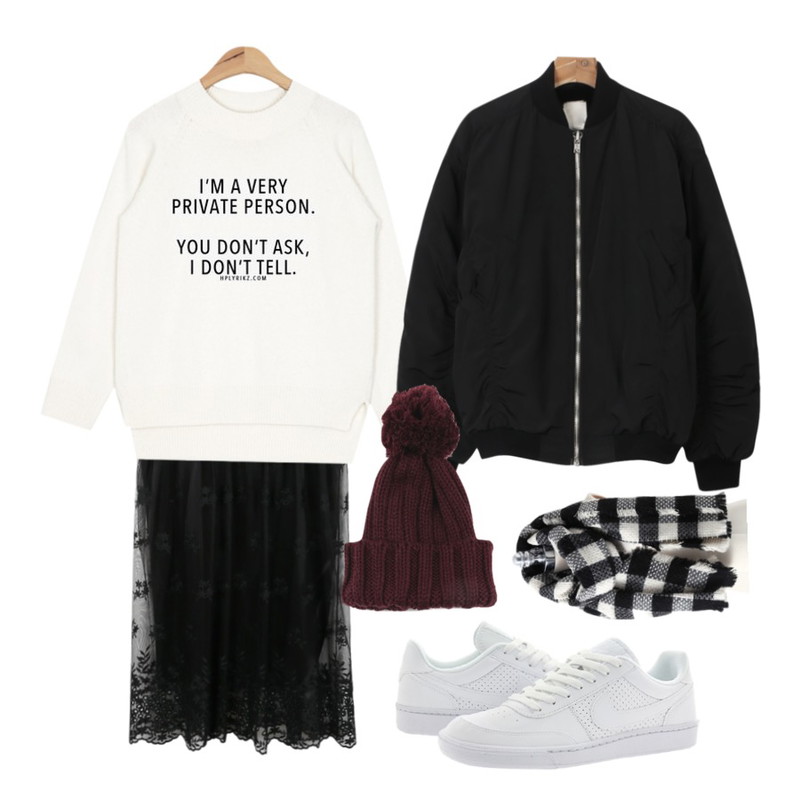 AIN winter half-neck angora knit (4 colors) ,daily monday Shirring detail jumper,daily monday Lace flower one-piece(23일 입고예정)등을 매치한 코디