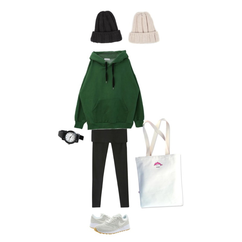 Rough & Detail warm napping skirt, leggings,Player 나이키 에어 오디세이 프리미엄 팬텀 화이트 검 옐로우 (NIKE AIR ODYSSEY PRM),DORA 컬러기모후드등을 매치한 코디