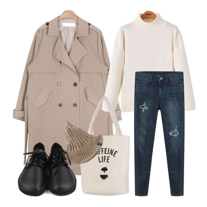 TODAY ME [skinny]샤르티 스키니진,AIN spring trench coat (3 colors),Reine 제이먼 터틀넥 니트등을 매치한 코디