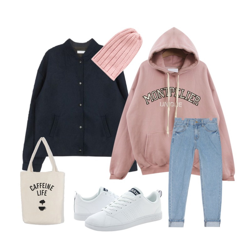 MIXXMIX 스쿠 베이직 자켓,AIN simple high denim pants (2 colors),TODAY ME [mtm]몬트 후드티등을 매치한 코디