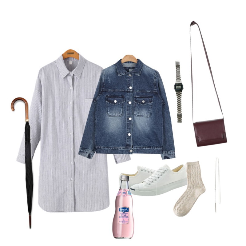 Player 컨버스 잭퍼셀 LTT 화이트 (CONVERSE JACK PURCELL LTT WHT),AIN washing pocket denim jacket (2 colors),Reine 브레드 모던 롱 셔츠등을 매치한 코디