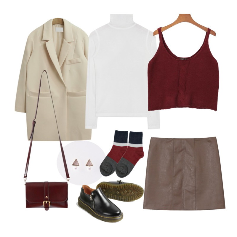 Reine 피어 마인스 이어링,TODAY ME [jacket]제이번 자켓,AIN flexible cut-off high pola T (3 colors)등을 매치한 코디