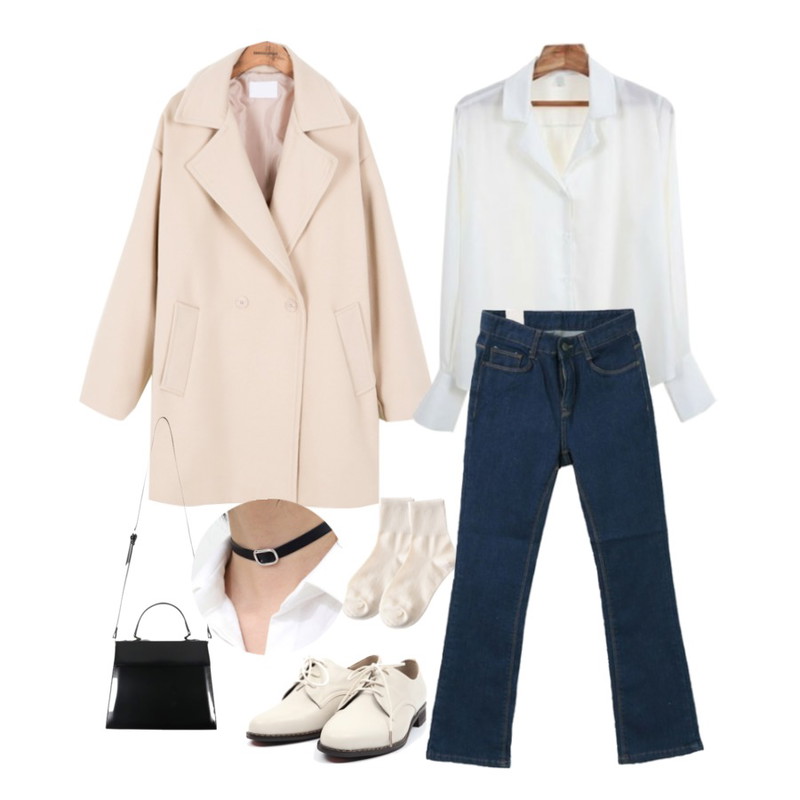 AIN classic line loafer (3 colors),common unique [OUTER] FLUFFY ONE DOUBLE COAT,Reine 브룸 베이직 삭스등을 매치한 코디