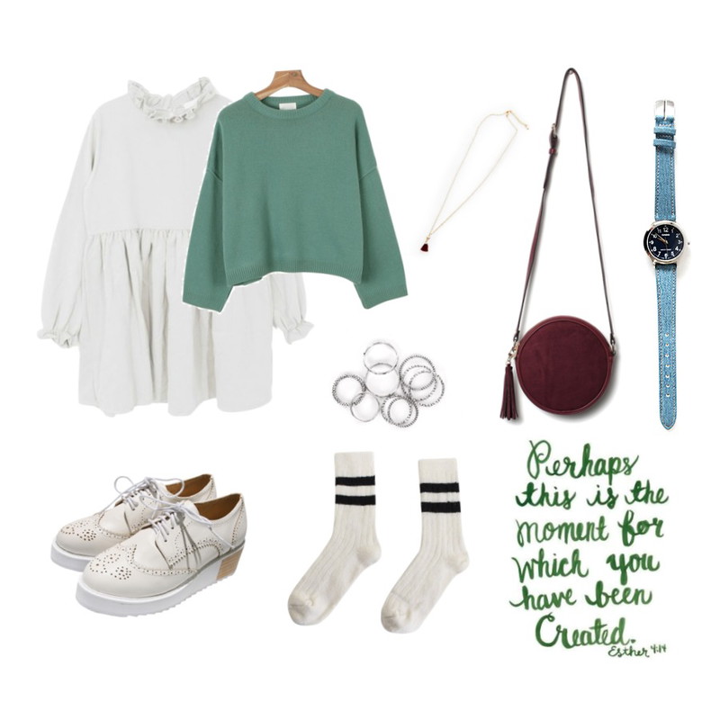 Zemma World LOVETONKKA (목걸이),Reine Pretty Girl Suede Bag,DORA 브렌우드로퍼등을 매치한 코디