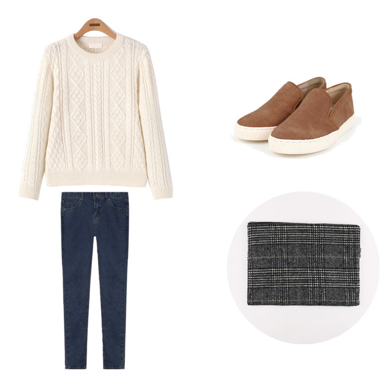 AIN cozy warm slip-on (5 colors),MIXXMIX 317 그램 데님 팬츠,Reine 마티나 네온 컬러 니트등을 매치한 코디