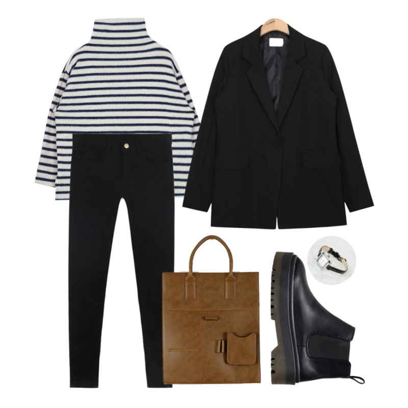 biznshoe Casual ankle walker,AIN loose fit stripe cozy turtleneck T (2 colors),daily monday Warm deep color skinny등을 매치한 코디