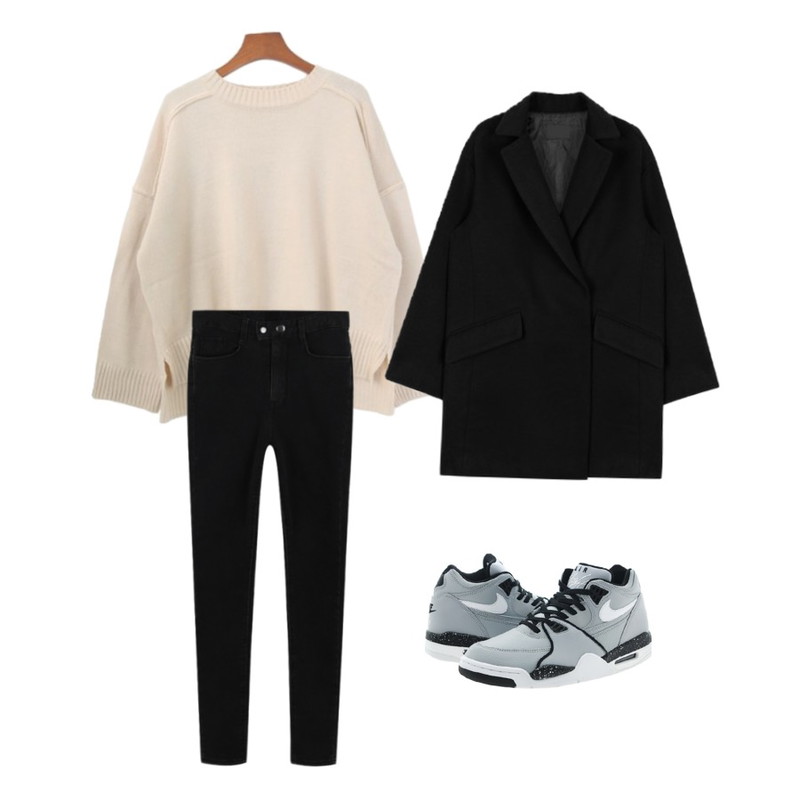 daily monday High slim fit warm skinny,MIXXMIX 루이스 심플 코트,DORA 포어니트등을 매치한 코디
