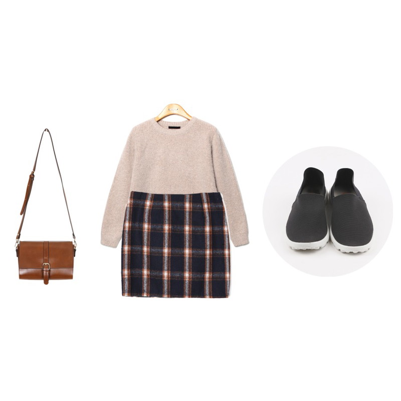 daily monday Sporty banding shoes,Reine Monday Basic Angora Knit,BANHALA 메리미 스커트등을 매치한 코디