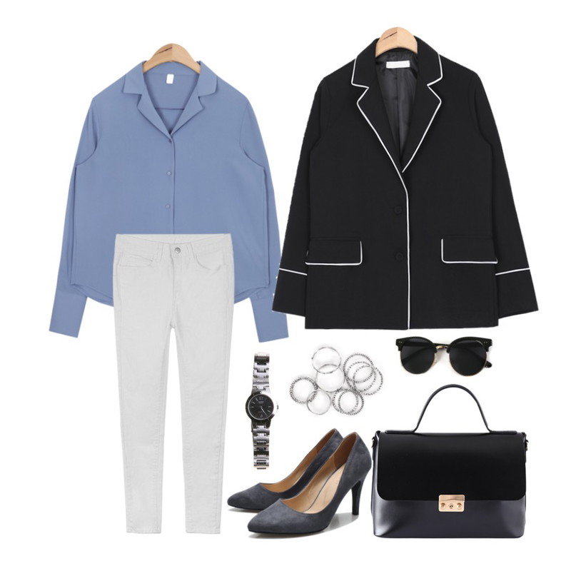 Zemma World Vacation (썬글),biznshoe Basic 9set ring ,AIN merci silky blouse (3 colors)등을 매치한 코디