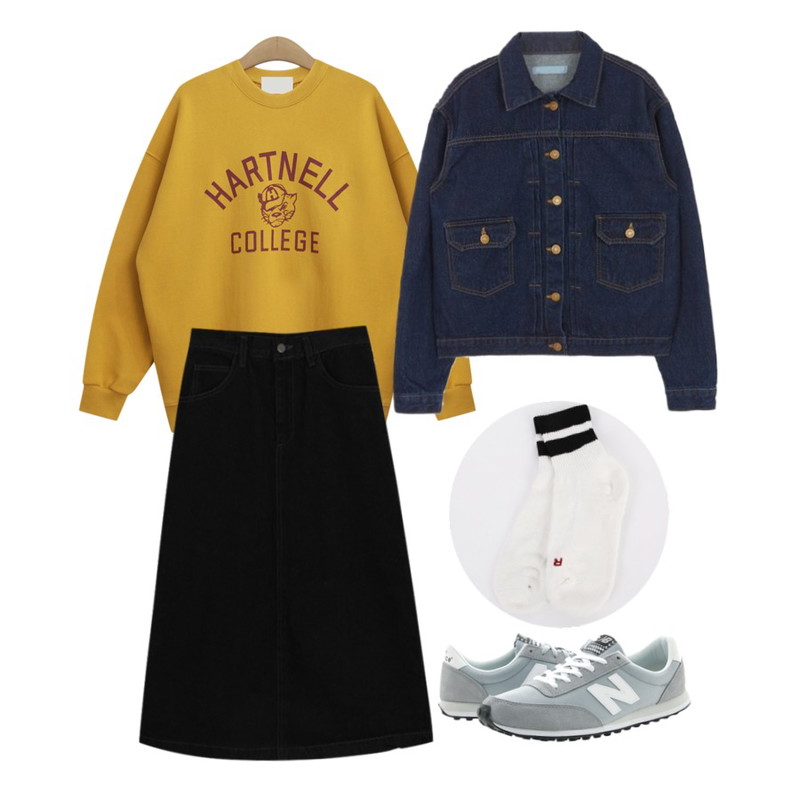 Player 뉴발란스 WL410VID 그레이 화이트 (NEW BALANCE 410 GREY/WHITE),TODAY ME [mtm]하트넬맨투맨,daily monday Back slit denim skirt등을 매치한 코디